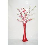 M3 Decorium 60 cm Kırmızı Desenli Vazo Üç Renk Bahar Dalı