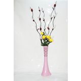 M3 Decorium 60 cm Pembe Desenli Uzun Vazo 5 Adet Beyaz Salkım Üzüm 4 Sarı Gül