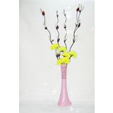 M3 Decorium 60 cm Pembe Desenli Uzun Vazo 5 Adet Beyaz Üzüm 6 Sarı Ortanca