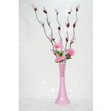 M3 Decorium 60 cm Pembe Desenli Uzun Vazo 5 Adet Mor Üzüm Pembe Ortanca