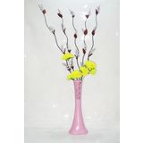 M3 Decorium 60 cm Pudra Pembe Desenli Uzun Vazo 5 Adet Mor Üzüm Sarı Ortanca