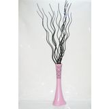 M3 Decorium 60 cm Uzun Pembe Desenli Vazo 15 Adet Siyah Dal