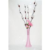 M3 Decorium 60 cm Uzun Pembe Desenli Vazo 5 Beyaz Salkım Üzüm 6 Pembe Ortanca