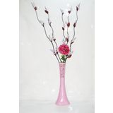 M3 Decorium 60 cm Uzun Pudra Pembe Desenli Vazo 5 Adet Mor Üzüm 1 Mor Ortanca