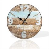 M3 Decorium Büyük 35 cm Yuvarlak Kahverengi Parke Desenli Sessiz Saniye Bombe Camlı Ev Ofis Okul Duvar Saati - 35 x 35 cm - Açık Kahverengi