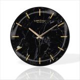 M3 Decorium Büyük 35 cm Yuvarlak Siyah Afyon Mermeri Desenli Sessiz Saniye Bombe Camlı Ev Ofis Okul Duvar Saati - 35 x 35 cm - Siyah - Mermer