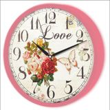 M3 Decorium Pembe Çerçeve Retro Tasarım Güllü Kelebekli Love Lüx Duvar Saati