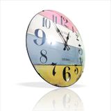 M3 Decorium Renkli Ahşap Lambri Desenli Kadran Old Town London Bombe Camlı Sessiz Kayar Saniye 35 cm Duvar Saati