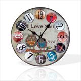 M3 Decorium Renkli Baykuş I Love You Yazan Desenli Sessiz Saniye Bombe Camlı Ev Ofis Okul Duvar Saati Büyük 35 cm - 35 x 35 cm