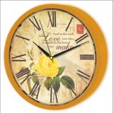 M3 Decorium Turuncu Çerçeve Sarı Güllü Eskitme Tasarım Love Make Duvar Saati