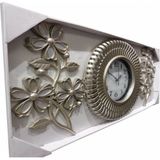 M3 Decorium Üç 3 Parçalı Aynalı Gümüş Ferforje Oymalı Eskitme 80 Duvar Saati
