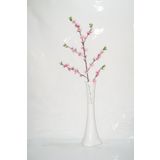 M3Decorium Beyaz İşlemeli Pembe Bahar Dalı 60cm Vazo
