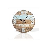 M3Decorium Büyük 35 Cm Yuvarlak Kahverengi Parke Desenli Sessiz Saniye Bombe Camlı Ev Ofis Okul Duvar Saati