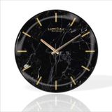 M3Decorium Büyük 35 Cm Yuvarlak Siyah Afyon Mermeri Desenli Sessiz Saniye Bombe Camlı Ev Ofis Okul Duvar Saati