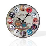 M3Decorium Büyük 35Cm Renkli Baykuş I Love You Yazan Desenli Sessiz Saniye Bombe Camlı Ev Ofis Okul Duvar Saati