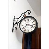 M3decorium Büyük 45cm Sessiz Yuvarlak Çelik Çift Taraflı Caml Dikey Duran İki Yönlü Duvar Saati Station Clock Siyah