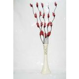 M3Decorium Desenli Krem 5 Adet Kırmızı Üzüm Çiçekler 60cm Vazo