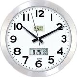 M3Decorium Hassas Dijitalli Dijital Termometreli Nem Ölçerli Ön Camlı Satine Aluminyum Metal Ofis Duvar Saati