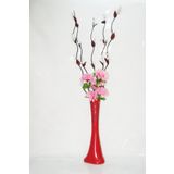 M3Decorium Kırmızı Desenli 5 adet Beyaz Üzüm ve Pembe Çiçekler 60cm Vazo