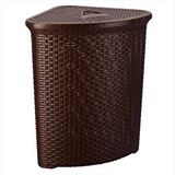 M3decorium Köşe Için Plastik Üçgen Hasır Örgü Desenli Kirli Çamaşır Sepeti Kahverengi