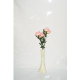 M3Decorium Krem Rengi İşlemeli Pembe Gül 40cm Vazo