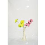 M3Decorium Krem Rengi İşlemeli Sarı Pembe Çiçek 40cm Vazo