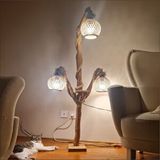 M3decorium Led Ampullü Uzun Ayaklı Ev Ofis 3 Lü Oturma Yatak Odası Salon Kitap Okuma Lambaderi Abajuru Aplik Bej
