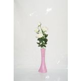 M3Decorium Pembe İşlemeli Beyaz Gül 40cm Vazo
