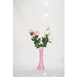 M3Decorium Pembe İşlemeli Pembe Beyaz Gül 40cm Vazo