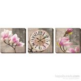 M3Decorium Pembe Lale Kanvas Tablo Duvar Saati