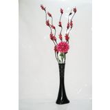M3Decorium Siyah Desenli Uzun 5 Dallarda Üzümler Mor Ortanca 60cm Vazo