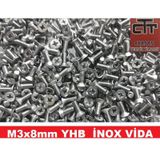 M3X8 Yhb Inox Havşa Başlı Metrik Vida 24-50-100 Adet Seçenekli 50 Adet