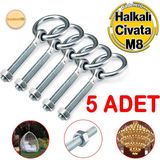 M8 Somunlu 5 Li Delikli Halka Metal Paslanmaz Civata Sabitleme Çekme Kaldırma Tavan Kancası Asma Kit