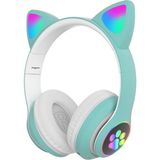 M90 Kart Girişli Kedi Bluetooth Kulaklık Yüksek Ses Akıllı LED Kulaklık + 12 Saat Fazla Şarj - Yeşil