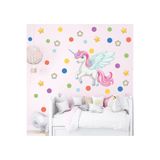 MAARS Büyük boy Unicorn ve Renkli puantiye, Yıldızlar çocuk odası duvar süsü, Duvar sticker