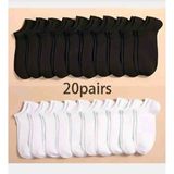 Mab 20 Çift Ekonomik Siyah Beyaz Unisex Pamuklu Patik Çorap - Siyah-Beyaz - 36 - 40