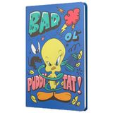 Mabbels DFT-388128 Tweety Sert Kapak Butik Bad Puddy Tat Mavi 80 Yaprak Çizgili 15x21 cm Not Defteri