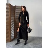Mabel Giyim Hannah Maxi Süet Elbise DRC-0103 - Siyah