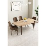 Mabel Meşe Desen 80X132 Açılabilir Yemek Odası Takımı 4 Adet Sandalye - Kahverengi