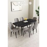 Mabel Siyah Mermer Desen 80x132 Mdf Açılabilir Mutfak Masası Takımı 6 Adet Sandalye Gri