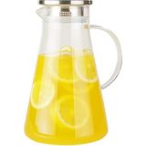 Mabelme 1,8lt Borosilikat Ateşe Dayanıklı Metal Kapaklı Cam Konik Sürahi - 1BW-Beyaz - --