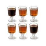 Mabelme 6’lı Cam Ayaklı Bardak Seti 65 ml Çizgili Desenli Şık Sunum Bardağı Kahve Yanı Su Meşrubat Bardağı - Option-1 - 0 - Siyah