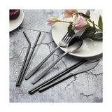 Mabelme 8 Parça Çantalı Yolculuk Çatal Bıçak Kaşık Pipet Chopstick Seti Kamp Okul Ofis Tatil Paslanmaz Çelik Siyah - 01P-Pembe