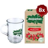 Mabelme Doğadan Kuşburnu Çayı 20'li x 8 ve Doğadan Cam Bardak Hediyeli - Bitki Çayı