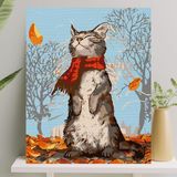 Mabelme Hobi Sanat Sayılarla Boyama Tuval Seti Fırça Boya Dahil (Çıtalı) 40X50 cm - Kedi ve Sonbahar