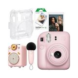 Mabelme Mini 12 Pembe Fotoğraf Makinesi-10'lu Film-Şeffaf Kılıf ve Fairy-Ok Pembe Karaoke Mikrofonlu Fm Radyolu Bluetooth Hoparlör - Açık Bej
