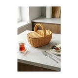 Mabelme Oval Hasır Mini Kulplu Sepet - BB6069 - Kestane Akaju - Option-1