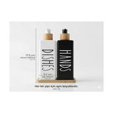 Mabelme Premium Mat Siyah & Beyaz Mutfak Sabunluk Seti - Bambu Tepsili 2X450ML Bulaşık Deterjanı ve Sıvı Sabun Pompası (Hands & Dishes) - 0,25 gr