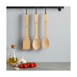 Mabelme Store 3'lü Bambu Mutfak Gereç Seti – Doğal Ahşap Spatula, Kaşık ve Servis Çatalı | Yapışmaz Tencere Dostu, Antibakteriyel ve Isıya Dayanıklı Ahşap Mutfak Seti (30 Cm) - Kestane Akaju - Option-1