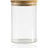 Mabelme Store 600 ml Çizgili Kavanoz - Yuvarlak Ahşap Kapaklı Hava Geçirmez, Tatlı, Baharat, Gıda Saklama Kabı, Kokusuz Dayanıklı Cam Saklama Kabı, Kavanoz - 0 Siyah - Option-1
